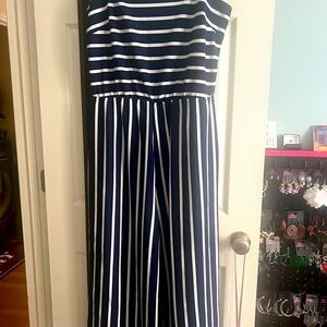 Navy and white jumpsuit
